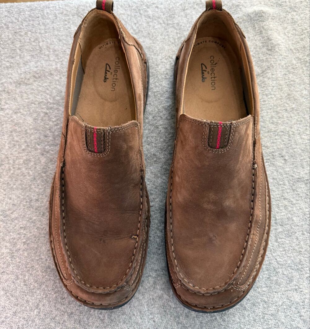 Clarks Collection Men’s Size 11 Brown Leather Slip On Loafers Moccasin Shoes
